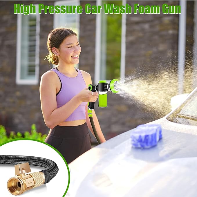 Dog Washing Hose Attachment, 8-in-1 Sprayer Mode Garden Hose Nozzle with Pet Bathing Brush and 100cc Soap Dispenser Bottle, Adopted in Watering Flowers, Car Wash, Dog and Horse Showering (Green)