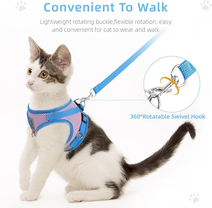 Cat & Dog Vest Harness - All Weather Mesh, Reflective Strap, Step-in Adjustable for Small Cats & Dogs (Pink and Blue,XS)