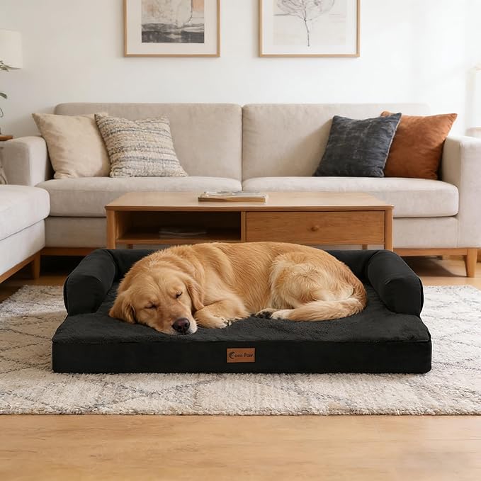 Orthopedic Dog Beds for Extra Large Dogs, Waterproof Egg Crate Foam XL Dog Bed with Sides 48x30Inch, Big Dogs Couch Beds with Removable Washable Cover and Nonskid Bottom, Black