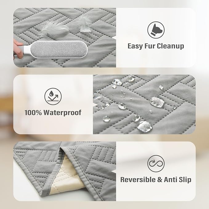 BOCTOPUG Dog Bed Cover for Pets Blankets Rug Pads for Couch Protection Waterproof Bed Covers Dog Blanket Furniture Protector Reusable Changing Pad (Light Grey+Ivory, 20"x30")