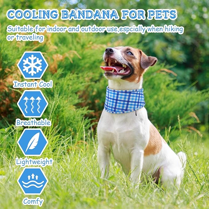 Talltalk 5 Pieces Dog Cooling Bandanas Neck Wraps Ice Scarf Pet Dog Cooling Collar Hunting Training Hiking Camping Accessories for Summer(Plaid,XL)