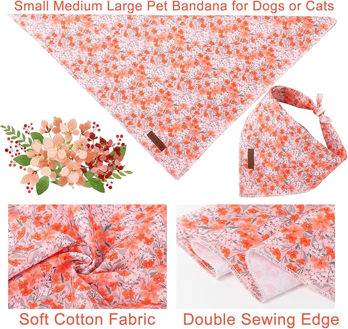 Summer Dog Bandana, UP URARA PUP Orange Bandana for Small Large Dogs, Cotton Handkerchief Cute Flower Puppy Triangle Bid Scarf for Boy Girl Dogs