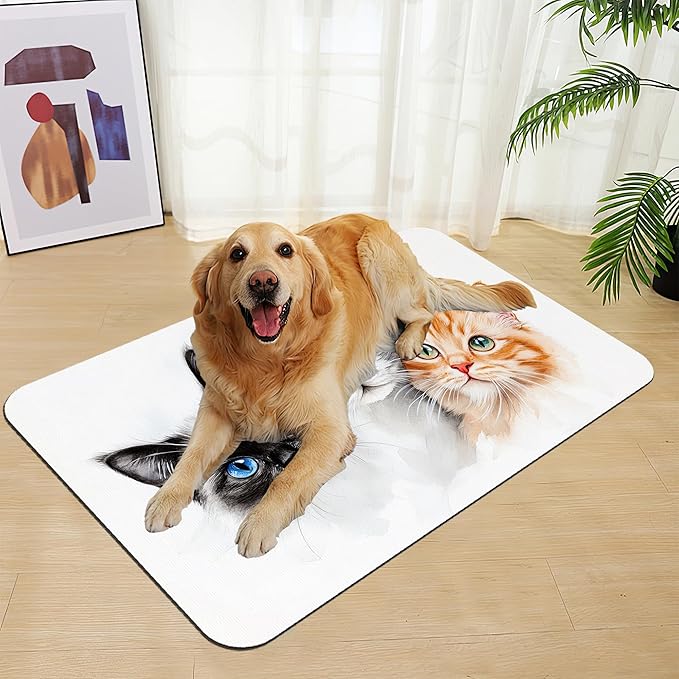 Cute Cats Pet Food Mat for Cats and Dogs–Christmas Stocking Absorbent Quick Dry Feeding Placemat, Non Slip Rubber Base, Waterproof Bowl Mat for Indoor Use, Pet Supplies 12"x20"
