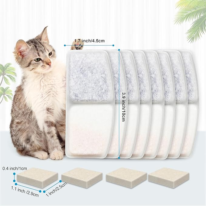 Cat Water Fountain Filters, 8 Pack Replacement Filters for Pet, Pre-Filter Sponges Set for Stainless Steel 67oz, 88oz, 95oz, 135oz Automatic Dog Pet Fountain Water Dispenser
