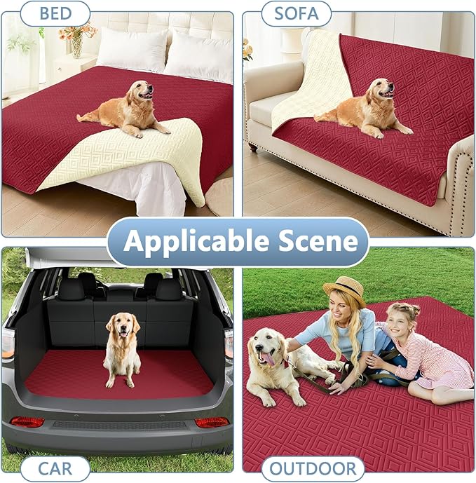 hyha Waterproof Dog Blanket, Soft Dog Bed Cover Pet Blankets, Waterproof Sofa Couch Cover for Dogs Washable, Reversible Pet Couch Covers for Sofa Furniture (52x82 Inch, Wine Red/Beige)