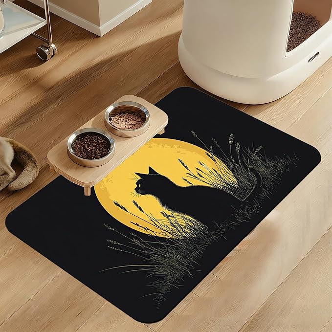 Giner Cat Moon Pet Food Mat for Cats and Dogs–Christmas Stocking Absorbent Quick Dry Feeding Placemat, Non Slip Rubber Base, Waterproof Bowl Mat for Indoor Use, Pet Supplies 16"x24"