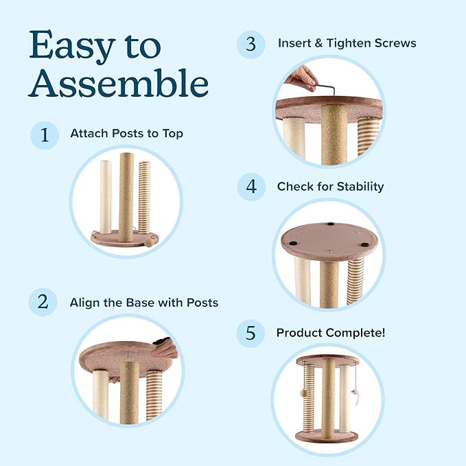 Cat Scratching Post - 3 Scratcher Posts with Carpeted Base Play Area and Perch - Furniture Scratching Deterrent for Indoor Cats by PETMAKER (Brown), Large