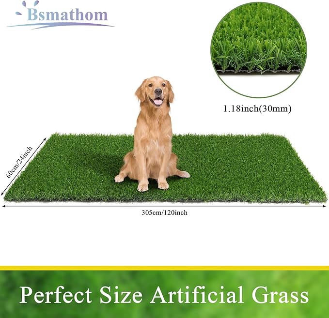 Bsmathom Artificial Grass Rug Indoor Outdoor Rug, Professional Dog Potty Training Rug, Fake Grass Rug Synthetic Grass Mat Door Mats with Drainage Holes for Balcony Patio Garden (39.3 x 31.5Inch)