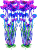 AQUANEAT Artificial Fish Tank Plants, Plastic Aquarium Accessories Large, 15.5 inch Purple Decorations, 2pcs