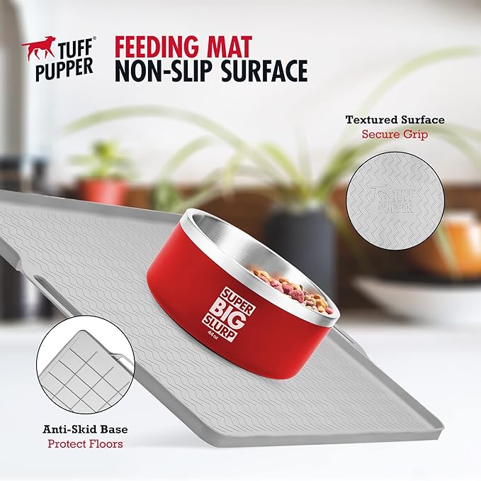 Tuff Pupper 28x20 Large Dog Feeding Mat for Food and Water | Dog Food Mats for Floors | Waterproof Dogs Water Bowl Mats | Dogs Placemats Pet Food-Mat | Silicone Feeding Mat for Cats and Cat Bowls