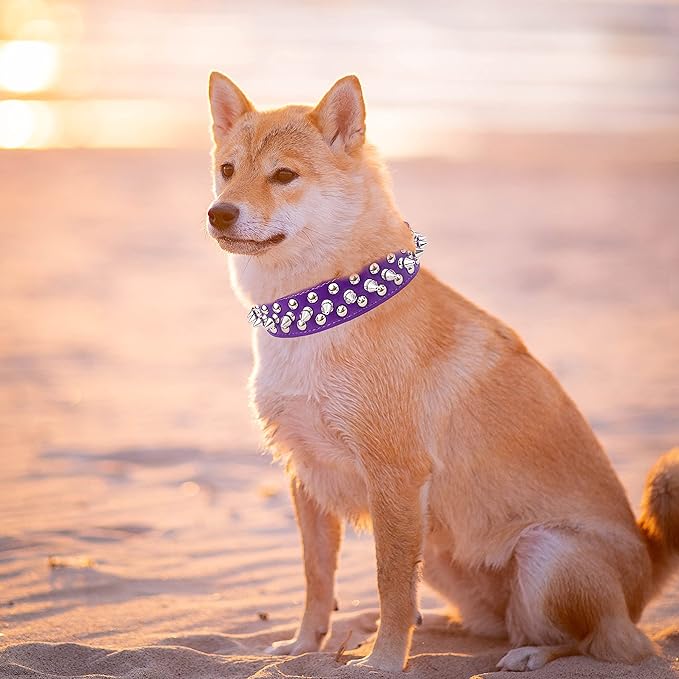 TEEMERRYCA Adjustable PU Leather Spiked Studded Dog Collars with a Squeak Ball Gift for Small Medium Large Pets Like Cats/Pit Bull/Bulldog/Pugs/Husky, Purple, S 10.8"-13.2"