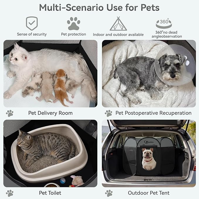 Dog Cat Playpen, Puppy Pet Playpen Indoor for Dog Crate Tent Cage Outdoor, Portable Pop Up Dogs Enclosure Kennel with Carrying Case for Dogs/Cats/Rabbits (Dark Grey, Medium)