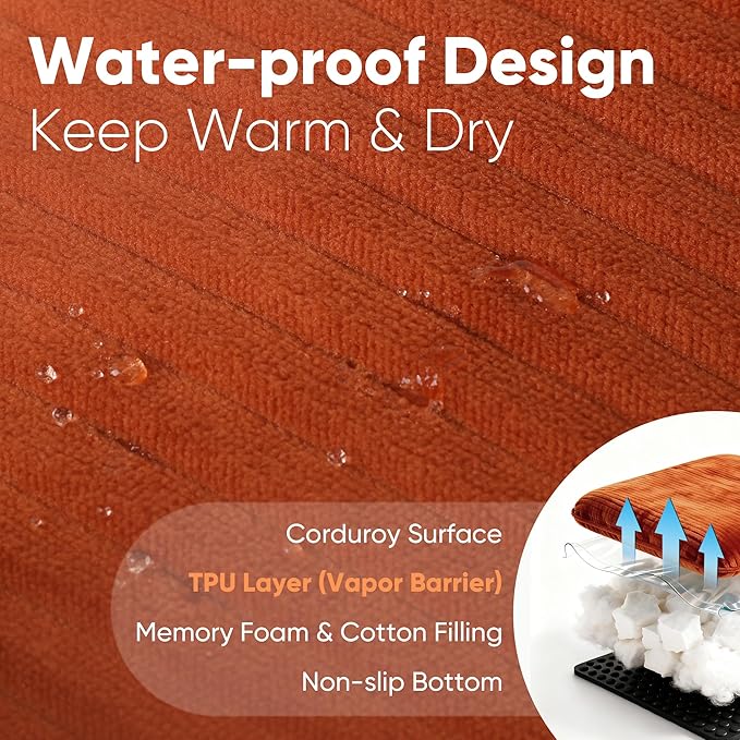 FUKUMARU Dog Couch Bed, Corduroy Cozy Cat Bed for Indoor Cats with Washable Cover, 28in Waterproof Orthopedic Dog Beds Sofa for Small Dogs and Large Cats, Cute Warm Cotton Pet Sofa, Orange