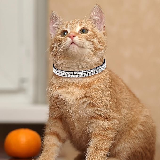 Weewooday 4 Pieces Rhinestones Cat Collars Breakaway Cat Collar with Bell Bling Pet Accessories with Soft Velvet, 4 Colors(S,Pink, Red, Black, Blue)