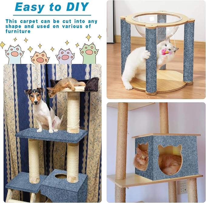 Cat Scratching Mat, 118" x 15.8" Self-Adhesive Trimmable Cat Scratching Carpet Mat with 20 Screws, DIY Cat Scratchers Furniture Protector for Indoor Cats, Couch, Wall and Cat Tree Shelves