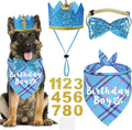 Dog Birthday Party Supplies, Multi Sizes Dog Birthday Bandana Boy Dog Birthday Hat Crown with Birthday Numbers Bow Tie for Large Extra Large Dogs Pets (Light Blue, X-Large)