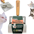 Sprinkle & Sweep Metal Cat Litter Scoop - Heavy Duty Litter Scooper & Speed Sifter with Comfortable Beech Wood Grip - Washable Convenient Stand for Easy and Efficient Cleaning