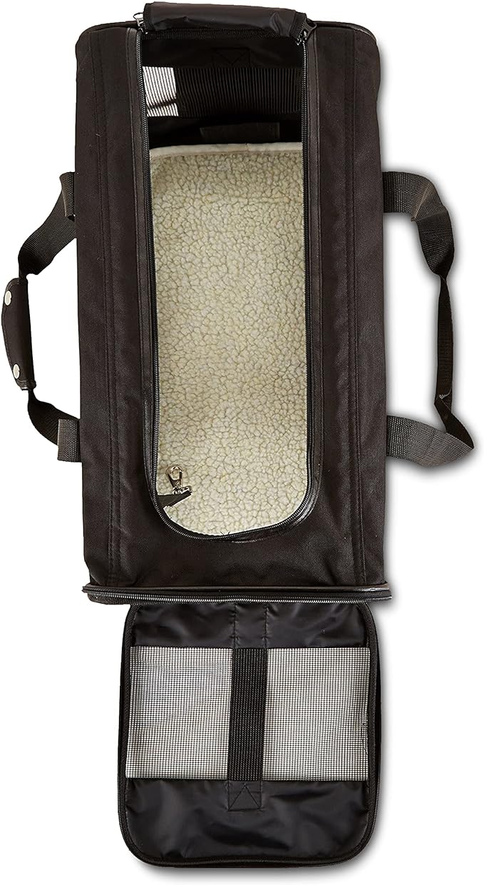 Amazon Basics Airline Approved Soft-Sided Mesh Pet Travel Carrier with Shoulder Strap, Removable Washable Fleece Pad, Top Opening, Ventilation for Dog, Cat, up to 22 pounds, 19.7Lx12Wx12H in., Black