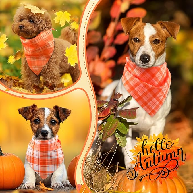 Abbylike 50 Pcs Orange Plaid Dog Bandanas Bulk Check Pattern Bandanas for Dogs Triangle Kerchief Bib Scarf Set for Pet Party Costume Photo Props Accessories Pet Shops, 25 Styles(19.7 x 13.8 x 13.8)