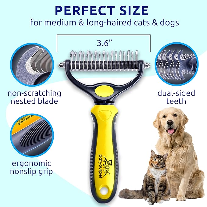 Pat Your Pet Deshedding Dog Brush For Shedding – Cat Brushes For Indoor Cats, Double-Sided Cat Brush Deshedding & Grooming Tool For Long Haired And Short Haired Dogs, Skin-Friendly