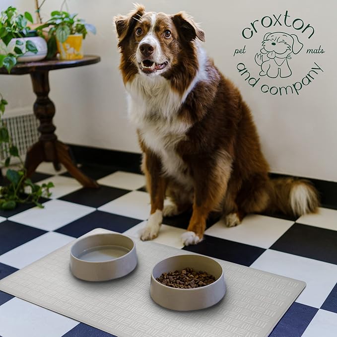 CROXTON & CO. Non-Slip Faux Leather Pet Feeding Mat for Dog Bowls | Large Bowl Mat for Food and Water | Durable, Easy-to-Clean Pet Food Mat for Floors | Size: 16.5"x28"