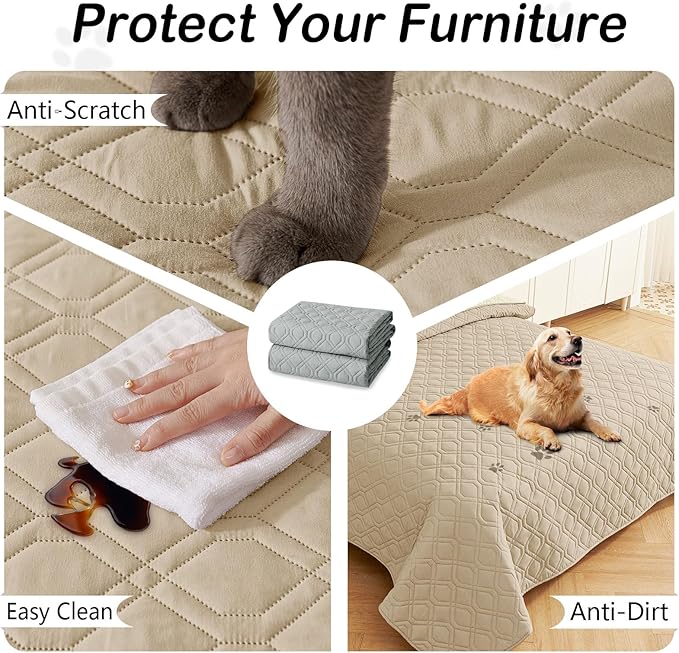 hyha Waterproof Dog Bed Blanket, Soft Pet Blankets, Waterproof Couch Cover for Dogs, Reversible Sofa Covers Washable for Furniture (40x50 Inch, Taupe/Beige)