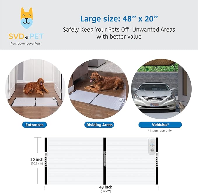 SVD.PET (2-Pack Pet Training Mat with Tester, Pet Shock Pad, Dogs & Cats Electronic Repellent mat for Indoor, 3 Training Modes, 5 Levels, Pet Safe Mode (White controler 48" X 20")