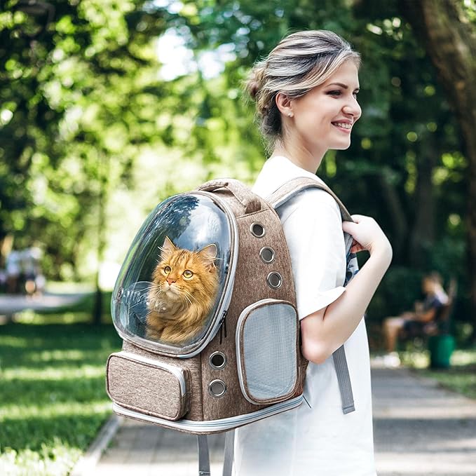 Pawstrip Cat Backpack Carrier with Large Space Bubble Window, Airline Approved Breathable Pet Carrier for Small Dogs Cats up to 15lbs, Foldable for Travel Hiking & Outdoor Use