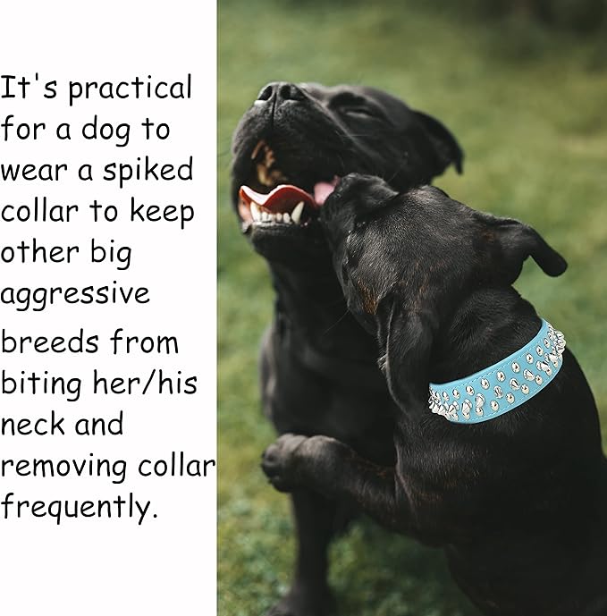 TEEMERRYCA Adjustable Microfiber Leather Spiked Studded Dog Collars with a Squeak Ball Gift for Small Medium Large Pets Like Cats/Pit Bull/Bulldog/Pugs/Husky, Blue, XS 8.3-10.6 inches