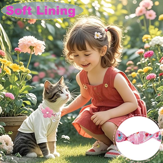 Cat Collar, HYQHYX Breakaway Kitten Collar with Flower,Rhinestone Kitty Collar with Bell, Floral Pet Collar with Safety Buckle for Cats and Puppy Dog