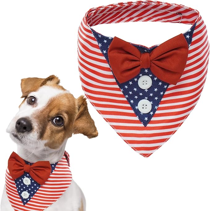 FUAMEY Dog Tuxedo American Flag for Large Dogs,Dog Formal Suit Dogs Attire Pet Bow Tie Puppy Party Costumes Cat Tux Outfits Pets Bandana Cosplay Adjustable Bowties 4th of July Independence Day L