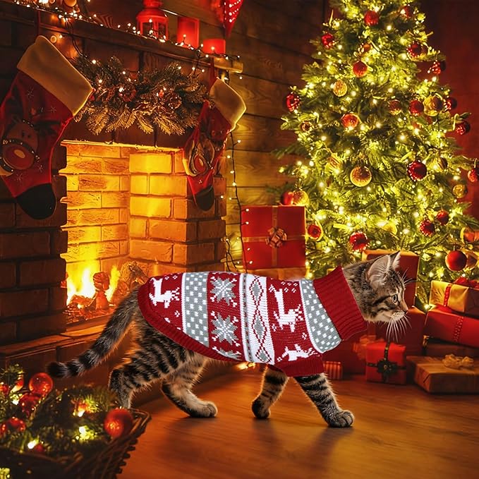 Dog Christmas Sweater Pet Winter Warm Coat Pajamas Small Dog Sweaters Reindeer Snowflake Christmas Sweater for Large Cats Small Dogs (Reindeer, XL)