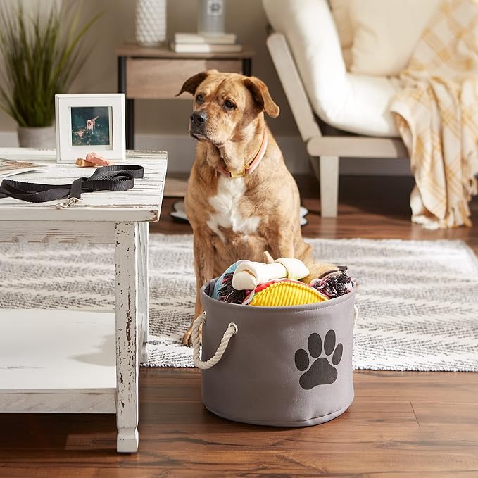 Bone Dry Pet Storage Collection Collapsible Bin, Small Round, Gray