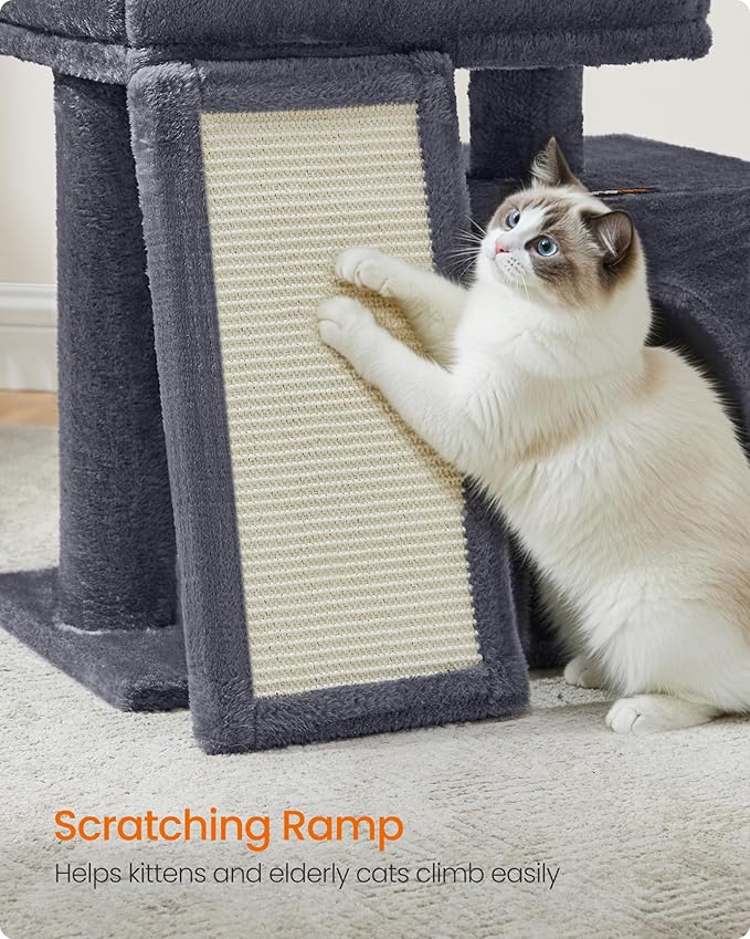 Feandrea Small Cat Tree, Cat Tower Condo, Scratching Ramp, Large Top Perch, Cave, 20.1 x 15.4 x 18.3 Inches, Dark Gray UPCT010GS02S