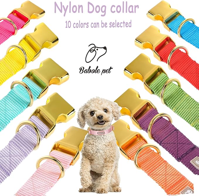 Nylon Dog Collar - Adjustable Pink Soft Webbing Dog Collars for Small Medium Large Dogs Boy Girl Puppy Collar with Safety Metal Buckle XS