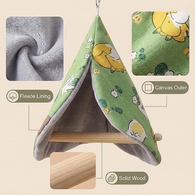 FLAdorepet Bird Bed Blanket Parrot Nest Snuggle Hut for Cage Accessories,Parakeet Warm House Hanging Tent Bed Hammock Wood Stand Perch Swing Toy for Cockatiel Lovebird Cockatoo (Green, One Size)
