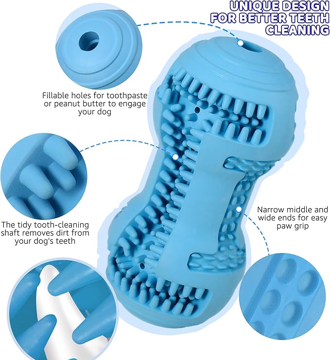 Durable Dog Chew Toy for Teeth Cleaning, Natural Rubber Dental Toy for Small Medium Dogs & Teething Puppies, Tough Chew Toy for Aggressive Chewers, Reduce Boredom and Keep Dogs Busy (Blue)