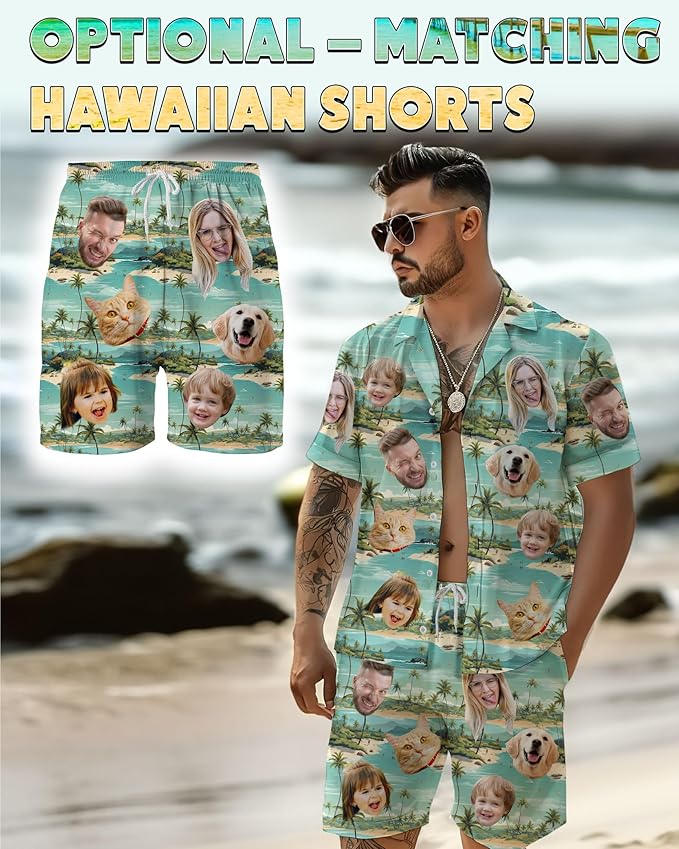 Custom Hawaiian Shirt with Face Photo Picture for Men Women Kids Youth Adult, Tropical Personalized Hawaiian Shirts Gift