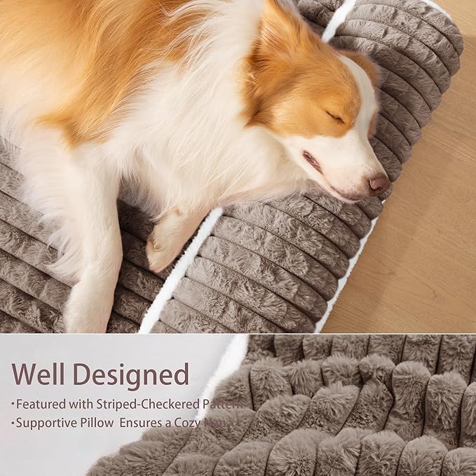 Orthopedic Dog Bed Medium Size Dog with Pillow 30''X20'', Waterproof Soft Comfortable Egg Crate Foam Pet Crate Beds Mat with Removable Washable Cover and Non-Slip Bottom, Taupe