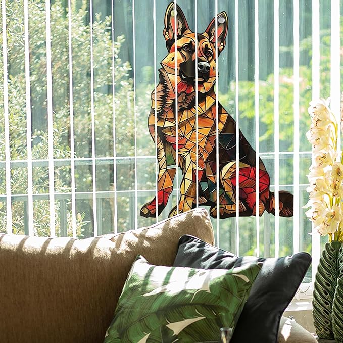 German Shepherd Window Hanging Decor Suncatcher Dog ，Stain Acrylic Window Ornament Animal Memorial Gifts Handcrafted Sun Catchers Decor for Indoor Outdoor Garden (German Shepherds)