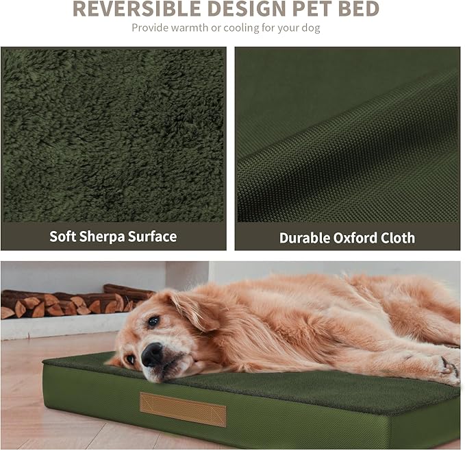 Plush Orthopedic Dog Bed for Medium Dogs & Puppies, Waterproof Dog Beds 29x18 Inch with Removable Washable Cover, Egg Crate Foam Flat Pet Mat, Olive Green