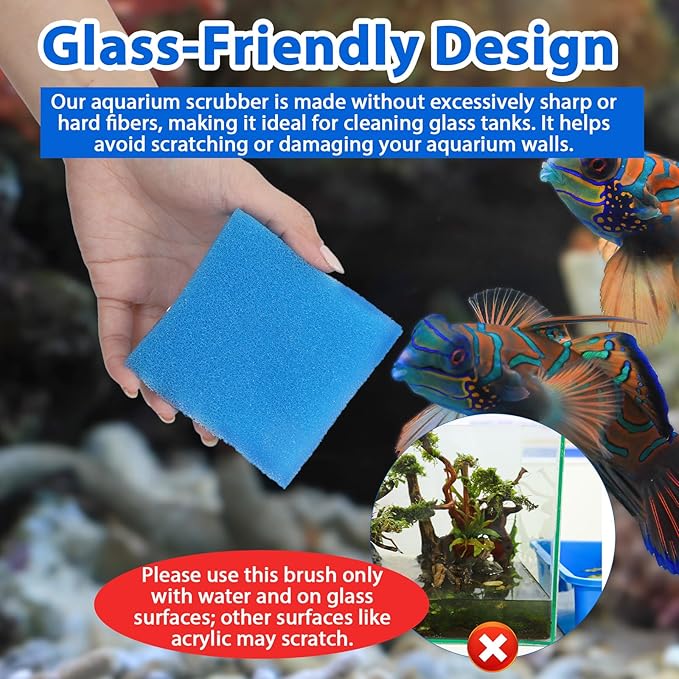 6 Pack Aquarium Sponge Fish Tank Scrubber for Glass Fish Tank Cleaning Sponge Aquarium Cleaning Sponges Cleaner Tools Algae Scrubber for Fishes Tanks Wall Cleaners (Blue)