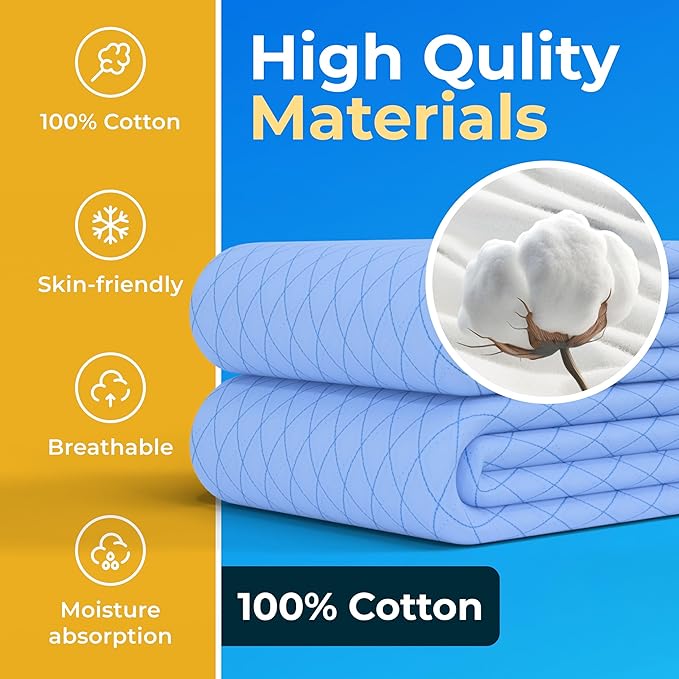 GREEN LIFESTYLE 100% Cotton Washable Underpads - Large Bed Pads for use as Incontinence Bed Pads, Reusable Pet Pads, Great for Dogs, Cats, Bunny, Seniors Bed Pad (Pack of 2 - 34x36)