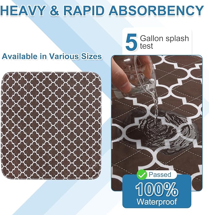 OUTCREATOR® Washable Bed Pads 34" x 36" (Pack of 4), Incontinence Mattress Protector, Anti-Slip Waterproof Underpads for Adults Kids Elderly Pets, Absorbency & Reusable Bedwetting Pads (Dark Brown)