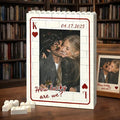 NAZENTI Custom Photo Building Block Gifts for Anniversary, Personalized Couple Playing Card Puzzle Blocks, Valentines Day Gifts for Boyfriend, Romantic Home Decor for Him, Picture Memory Desktop
