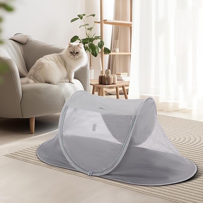 X-ZONE PET Outdoor Cat Tent, Pop Up Cat Playpen, Pet Enclosure Suitable Birds and Small Animals Gray