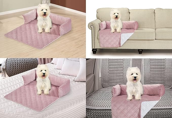 Brilliant Sunshine Premium Calming Dog Bed Mat, Silky Velvet, Removable Washable Cover, Cushion Protector and Couch Covers for Dogs, Pets, Cats, Small, Silver Pink