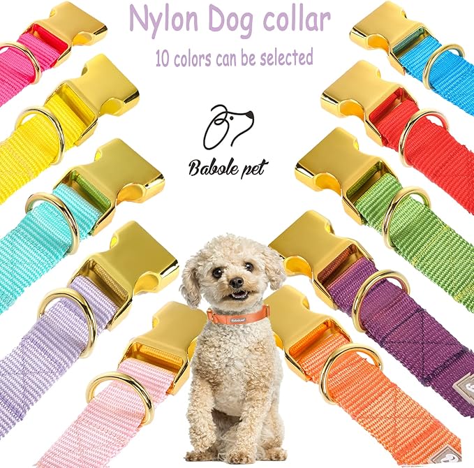 Nylon Dog Collar - Adjustable Orange Soft Webbing Dog Collars for Small Medium Large Dogs Boy Girl Puppy Collar with Safety Metal Buckle S