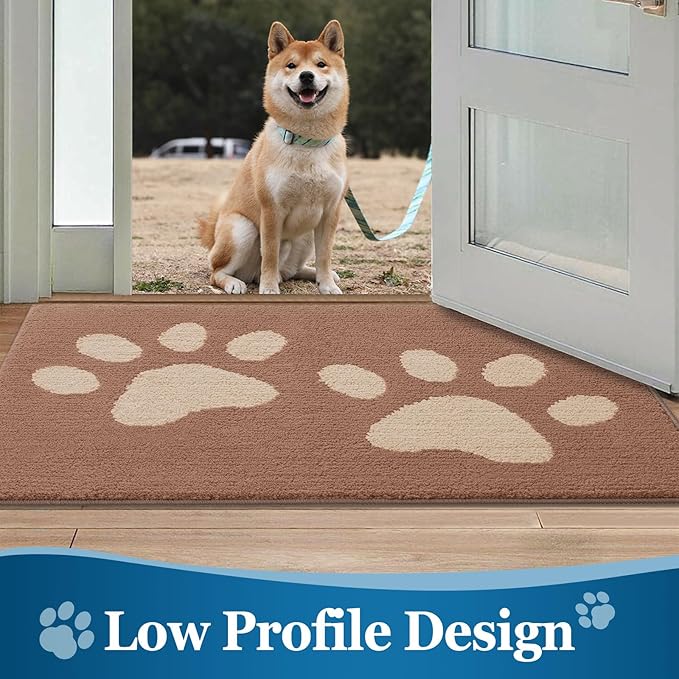 Buganda Dog Door Mat for Muddy Paws, Absorbent Dirt Trapper Washable Indoor Doormats, Non Slip Low-Profile Mud Mat for Dogs, Front Entrance Doormat for Inside Floor (30x20 Inches, Camel)