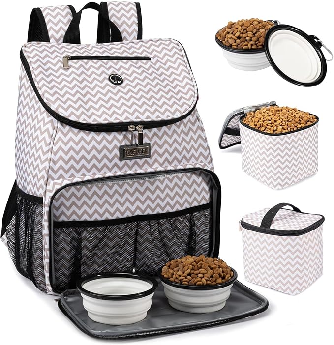 BAGLHER丨Dog Travel Bag, Airline Approved Pet Supplies Backpack, Dog Travel Backpack with 2 Silicone Collapsible Bowls and 2 Food Baskets
